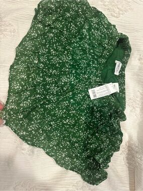 Girls Green Floral Ruffle Skirt with Elastic Waistband
